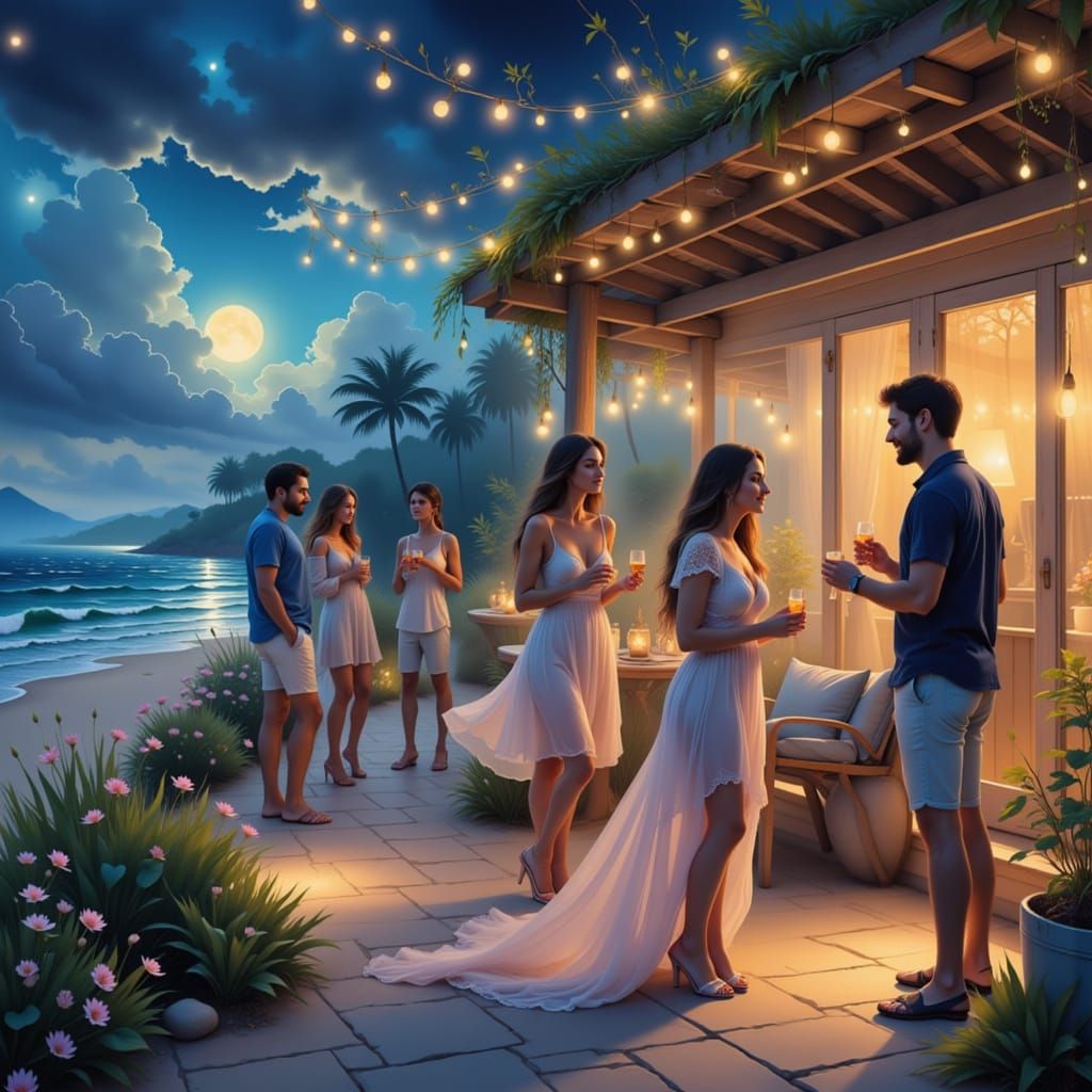 Ethereal Beachfront Summer House Party at Night