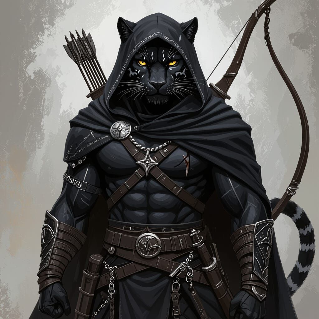 Tabaxi Ranger: Black Jaguar Warrior with Scarred Eye