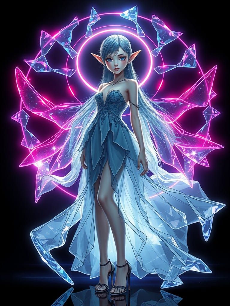 Ethereal Japanese Elf in Neon Haze