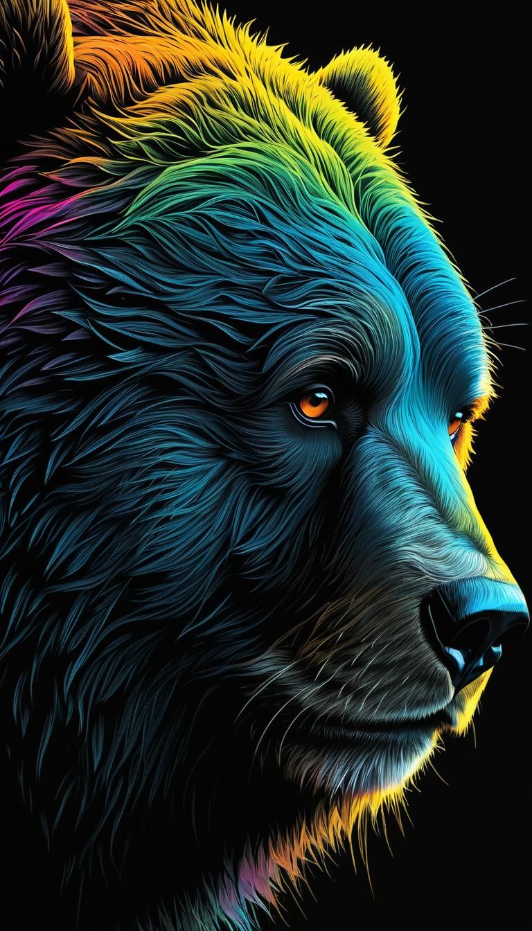 Giant Bear's Gaze in Fluorescent Street Art Style