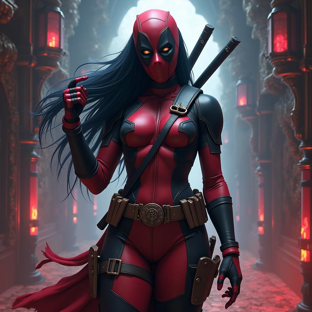 Lady Deadpool: Fantasy Warrior in 8K Matte Painting