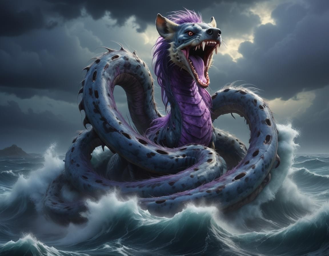 Leviathan Sea Serpent in Stormy Sea: Digital Art