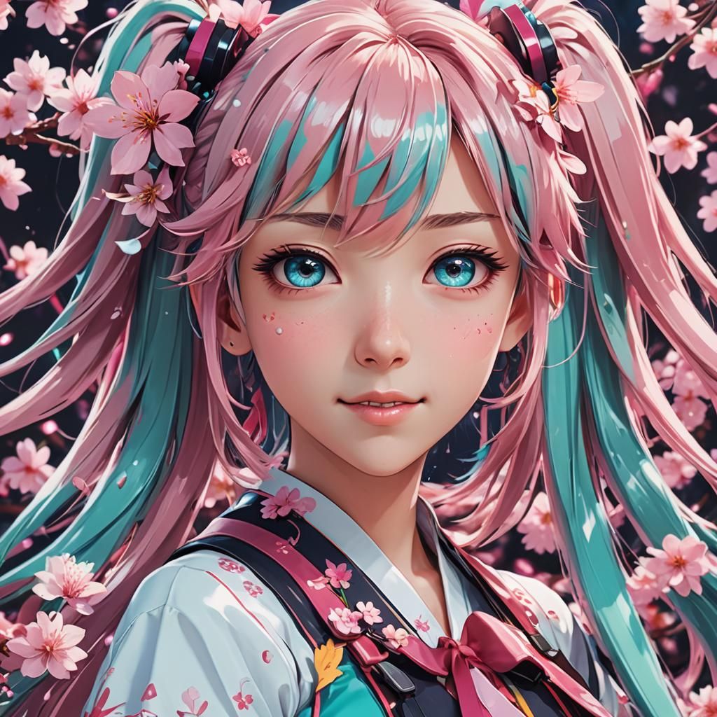 Sakura Miku Portrait in Anime Style