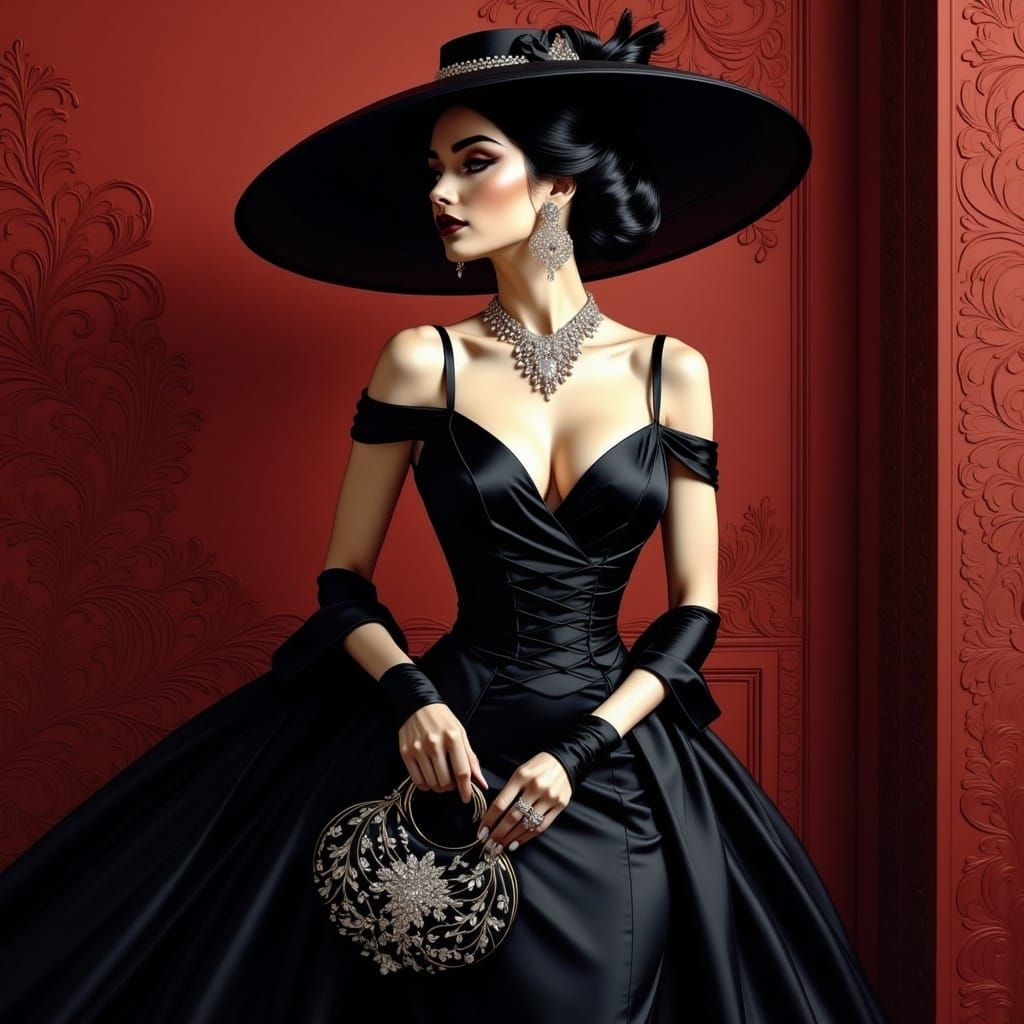 Glamorous Model in Black: A Fashion Fantasy