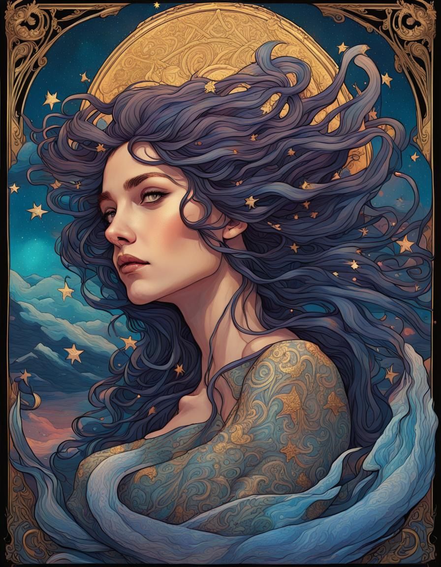 Oceanic Goddess Tarot Card in Art Nouveau Style
