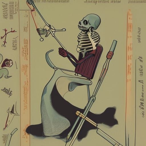 Surreal Sci-Fi Scene with Mouseberries and Charred Skeleton