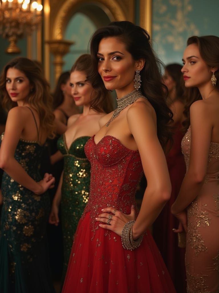 Confident Beauty Queens in Elegant Gowns