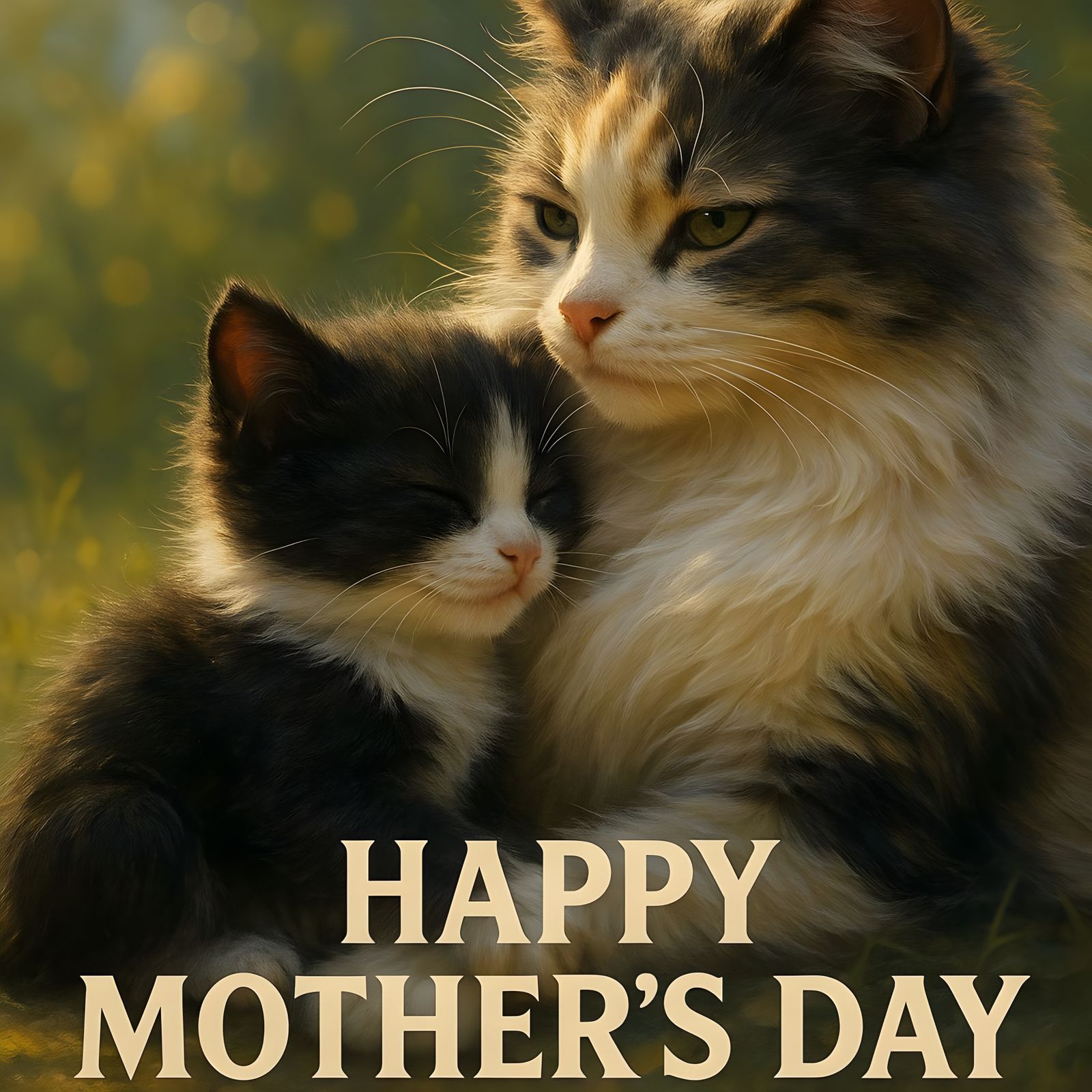 Mother and Kitten in Whimsical Black and White Fantasy Art