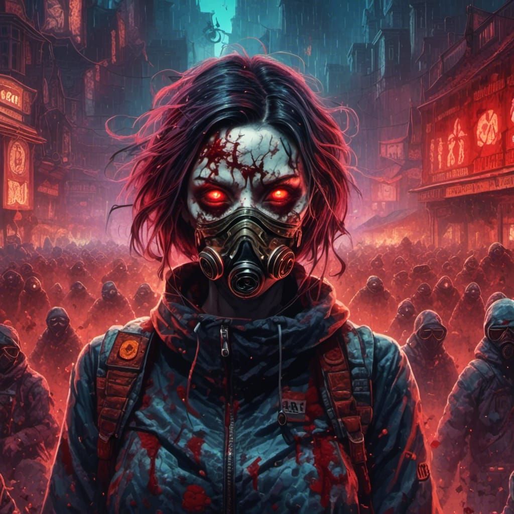 Dystopian Beauty: Scarred Woman in Biohazard Landscape