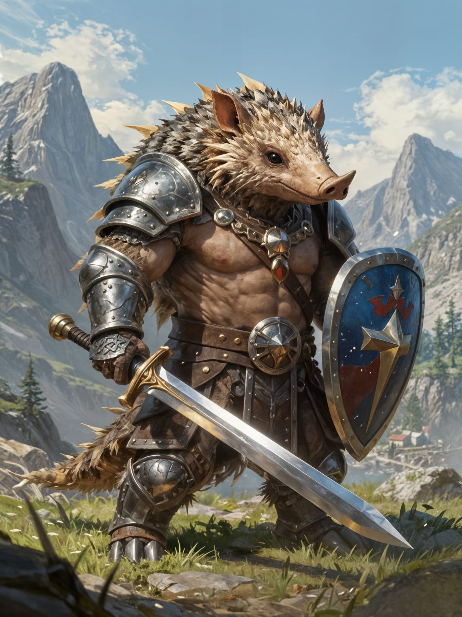 Muscular Armadillo Warrior with Sword and Shield
