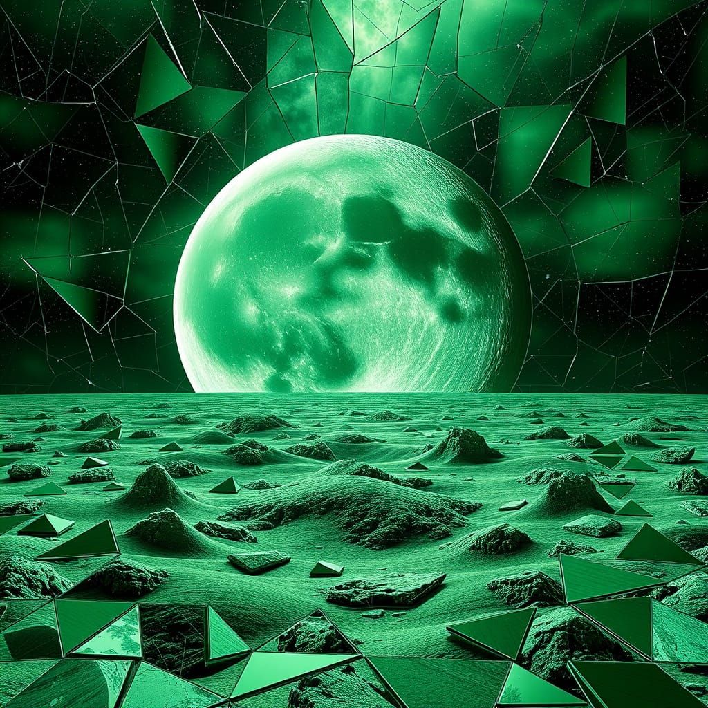 Green Lunar Landscape in Infinite Mirror