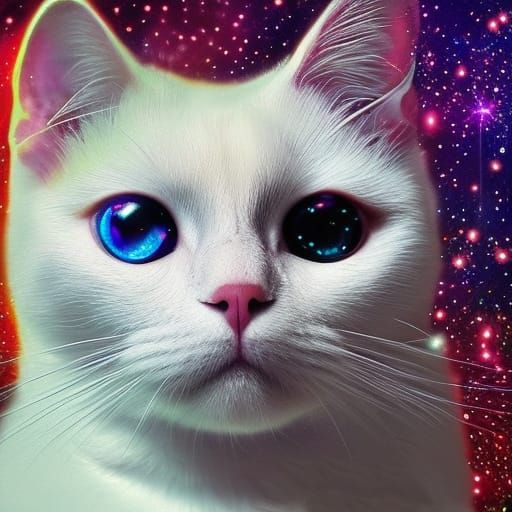 Hypnotic Galaxy-Eyed Cat in Psychedelic Fractal Art