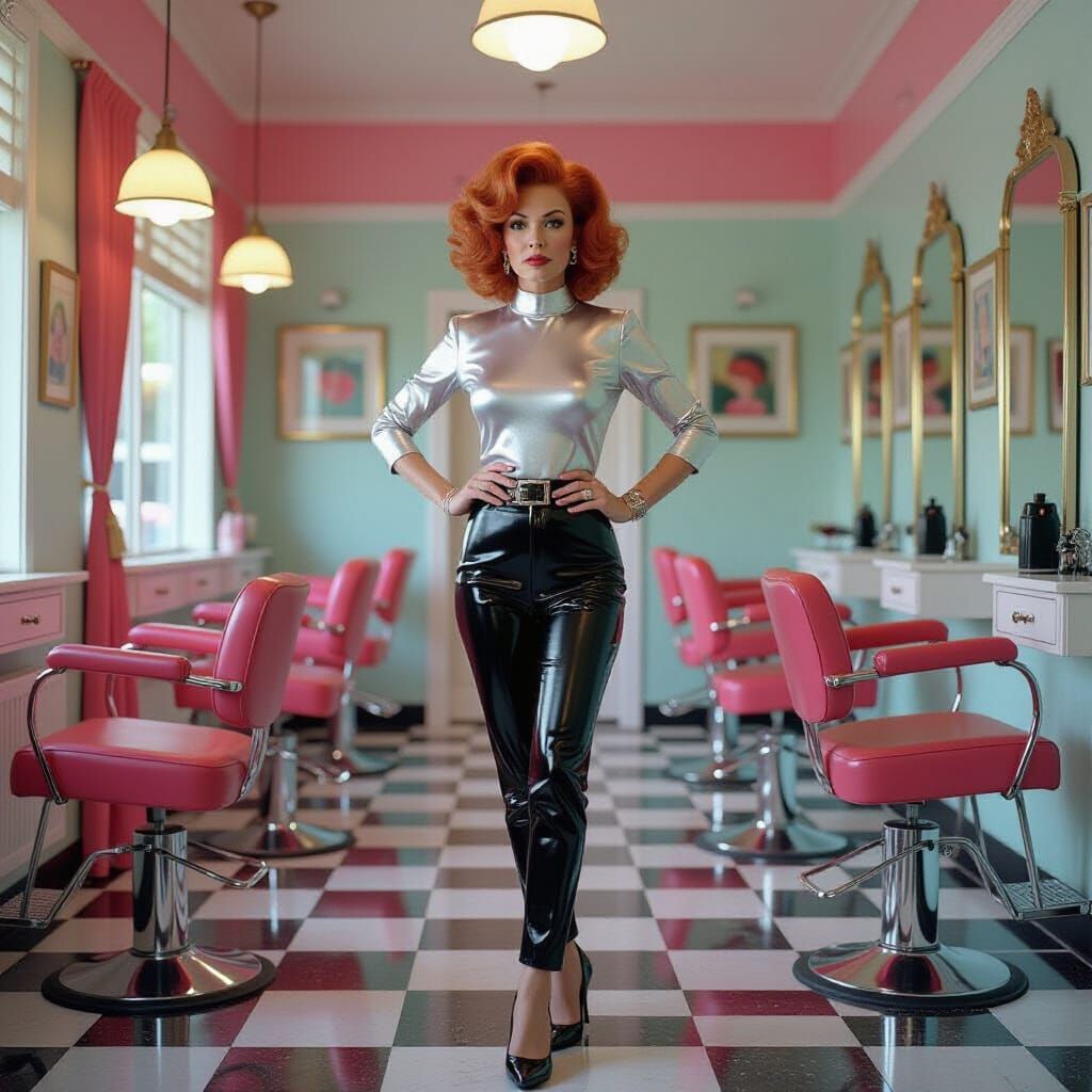 Retro Salon Manager in Futuristic Pop Art Style