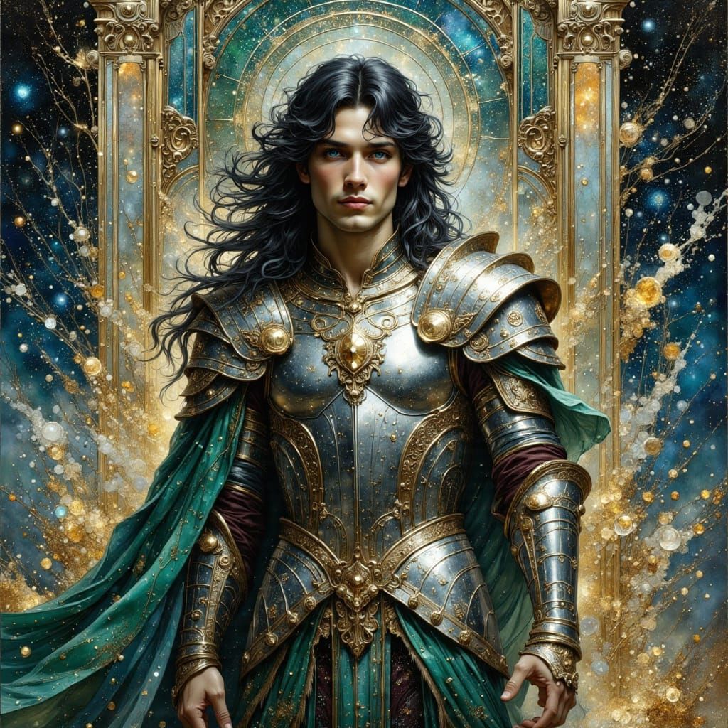 Cosmic Knight in Art Nouveau Style