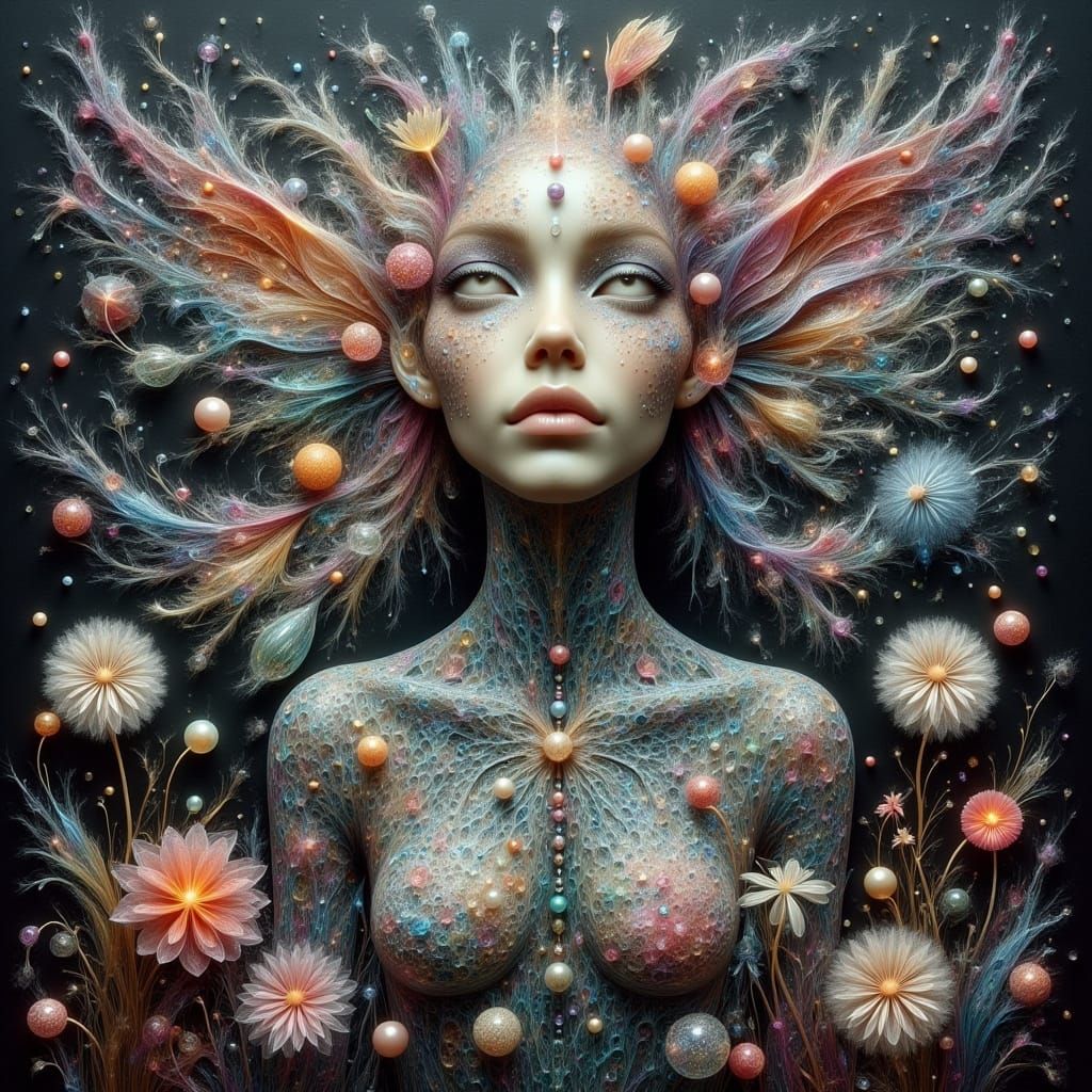 Elegant Elf in Iridescent, Lacy Attire