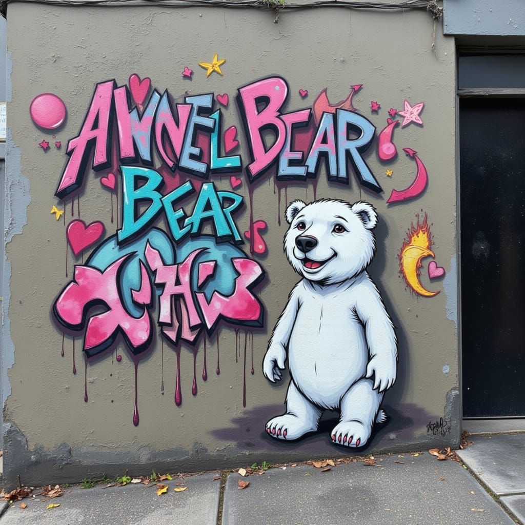 Colorful Graffiti Art: Angel Bear at Record Store