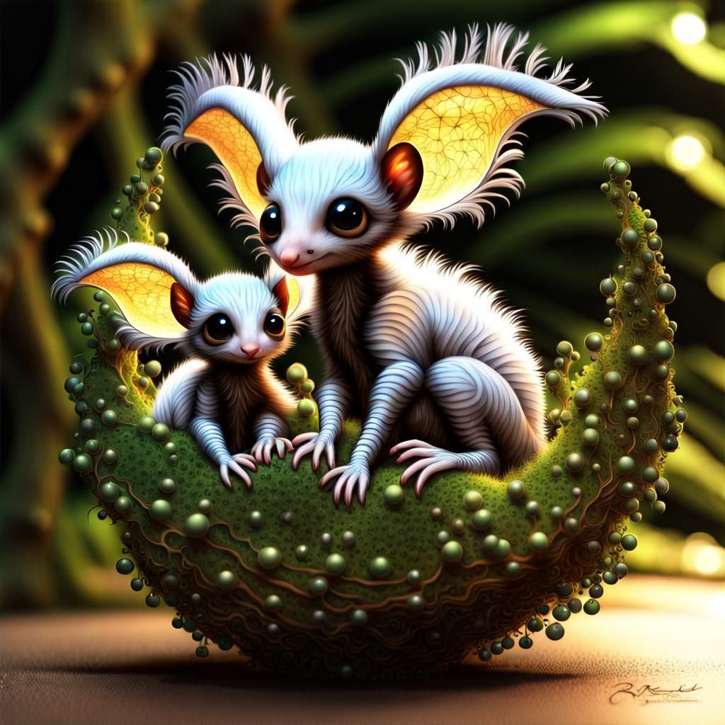 Intricate 3D Newborn Winged Dragon Hybrids in Forest
