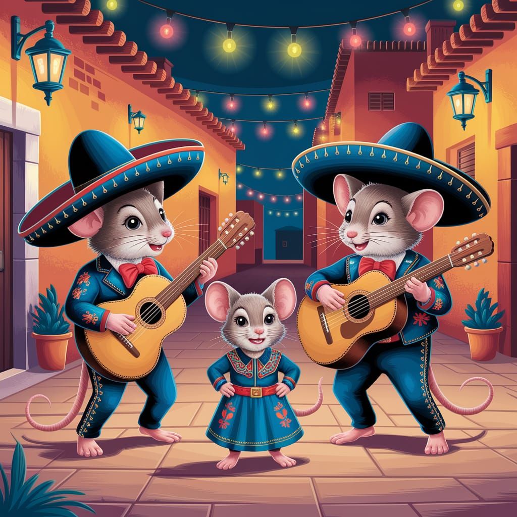 Mice Mariachi Serenade in Vibrant Mexican Village