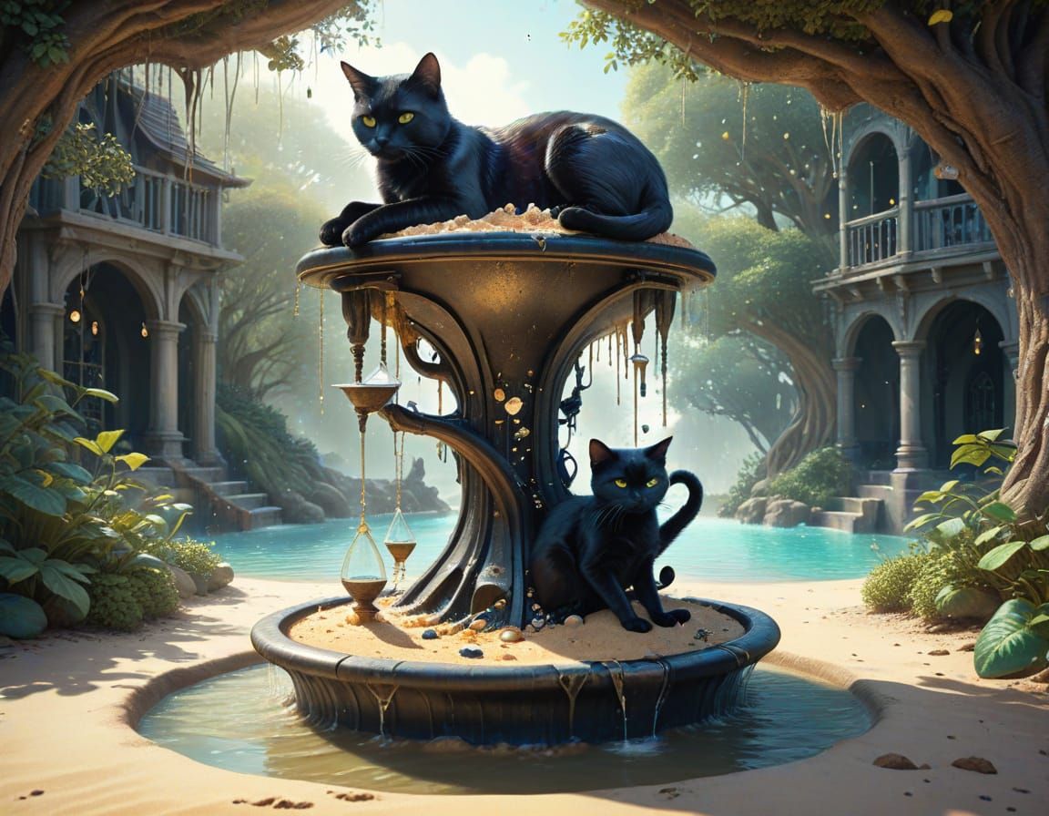 Surreal Treehouse with Black Cat in Dreamland
