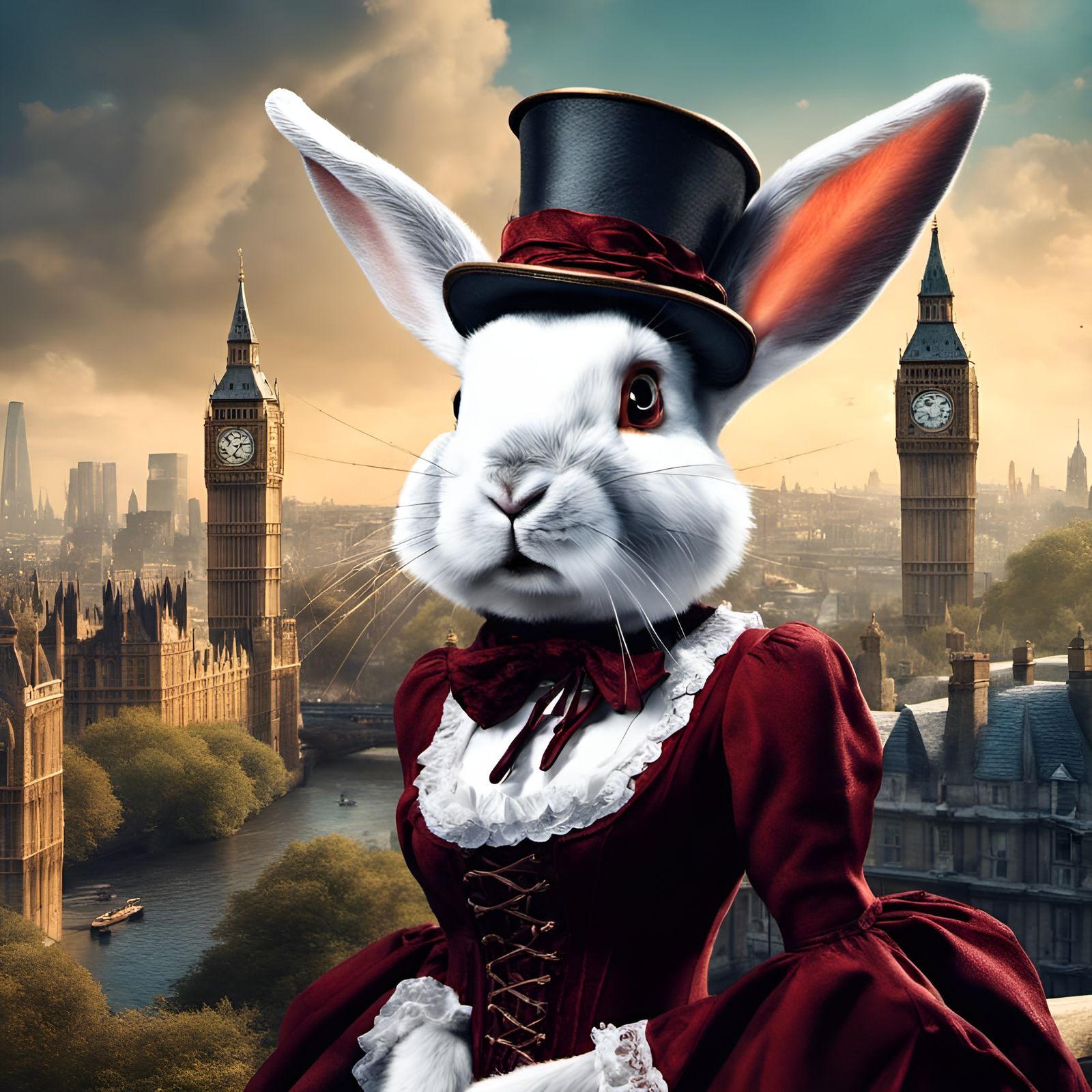 Victorian Rabbit in London: Hyperrealistic 8k Image