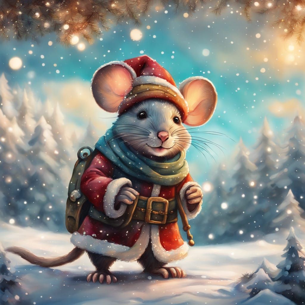 Cute Mouse in Whimsical Winter Wonderland