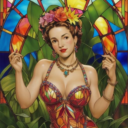 Carmen Miranda Portrait in Stained Glass Art