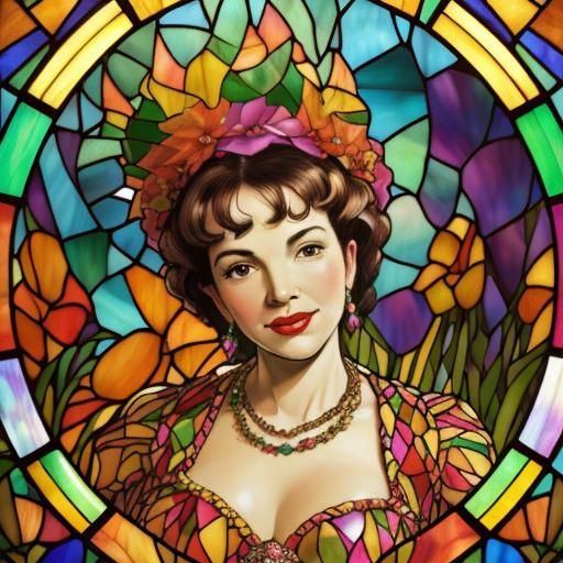 Carmen Miranda in Tiffany Glass, Pre-Raphaelite Portrait
