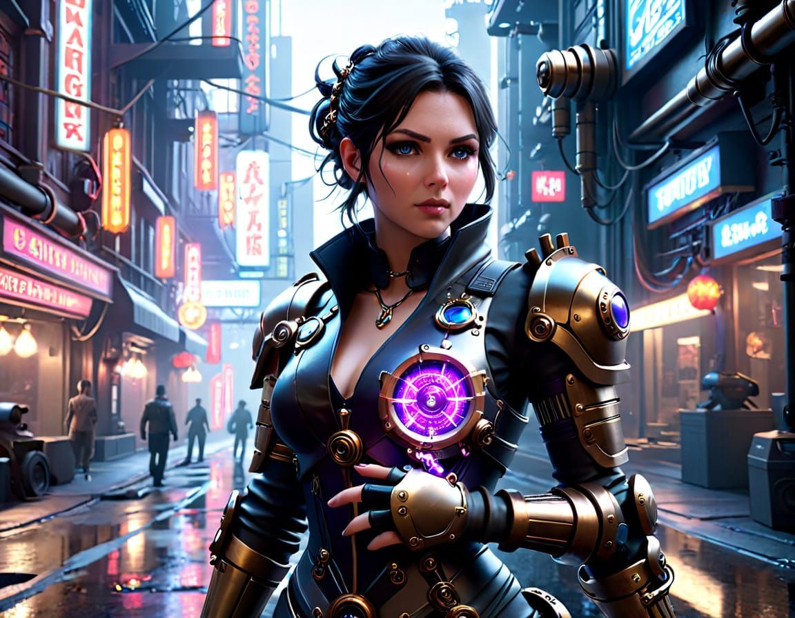 Cyberpunk Mad Scientist in a Futuristic Cityscape