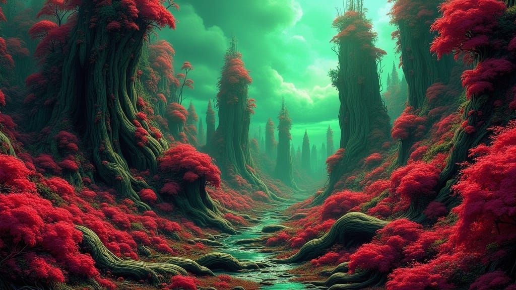 Ethereal Realms of Crimson and Emerald