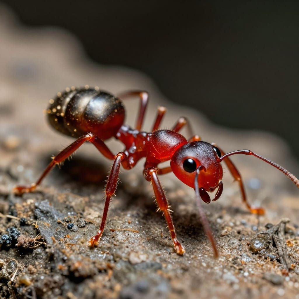 Hyperrealistic Fire Ant Macro Photo in Vibrant Hues