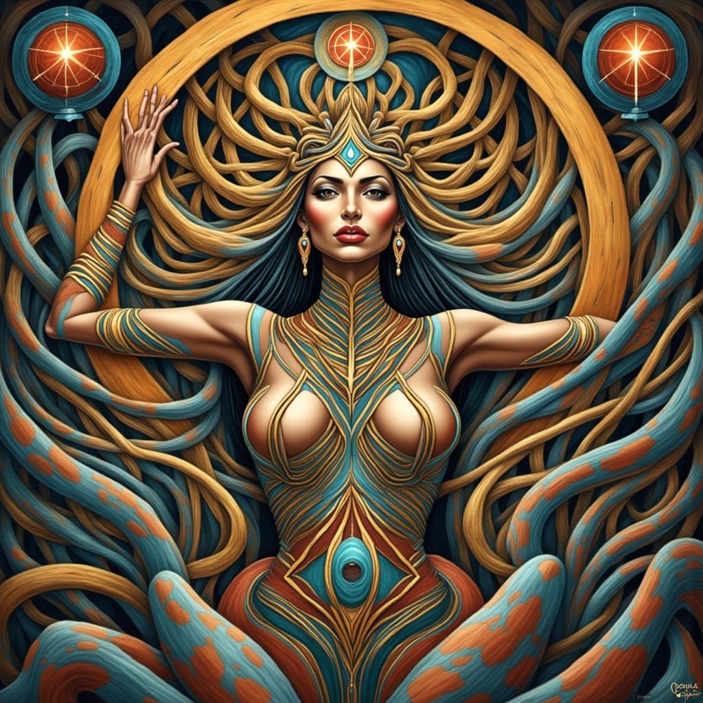 Mystical Woman Embodies Creation and Balance in Sacred Geome...