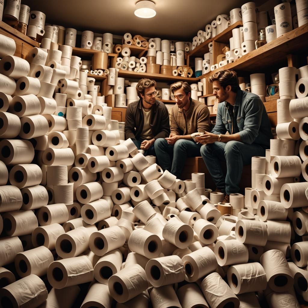 Hyperrealistic Digital Art: Toilet Paper Hoarding