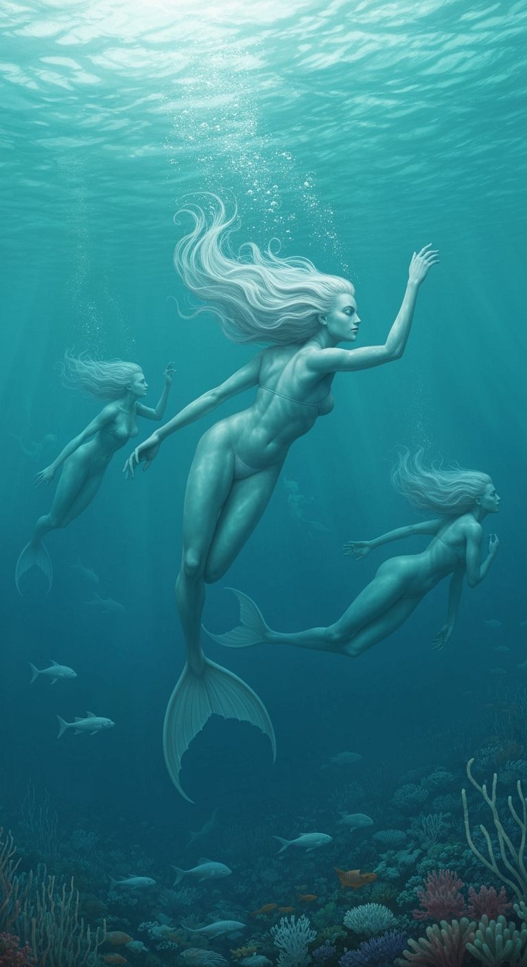 Detailed Mermaid Tattoo Design in Black and White