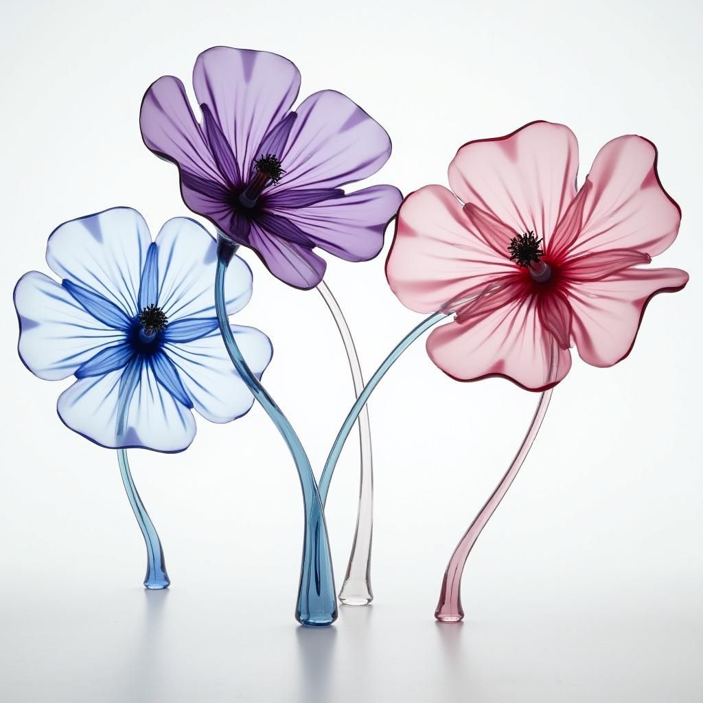 Intricate Glass Flowers with Translucent Petals