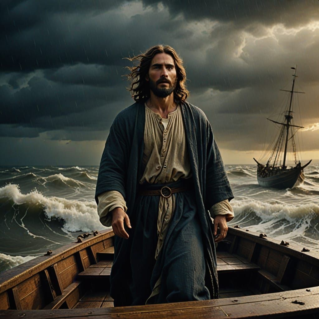 Jesus in Turbulent Seas, Baroque-Inspired Cinematic Masterpi...