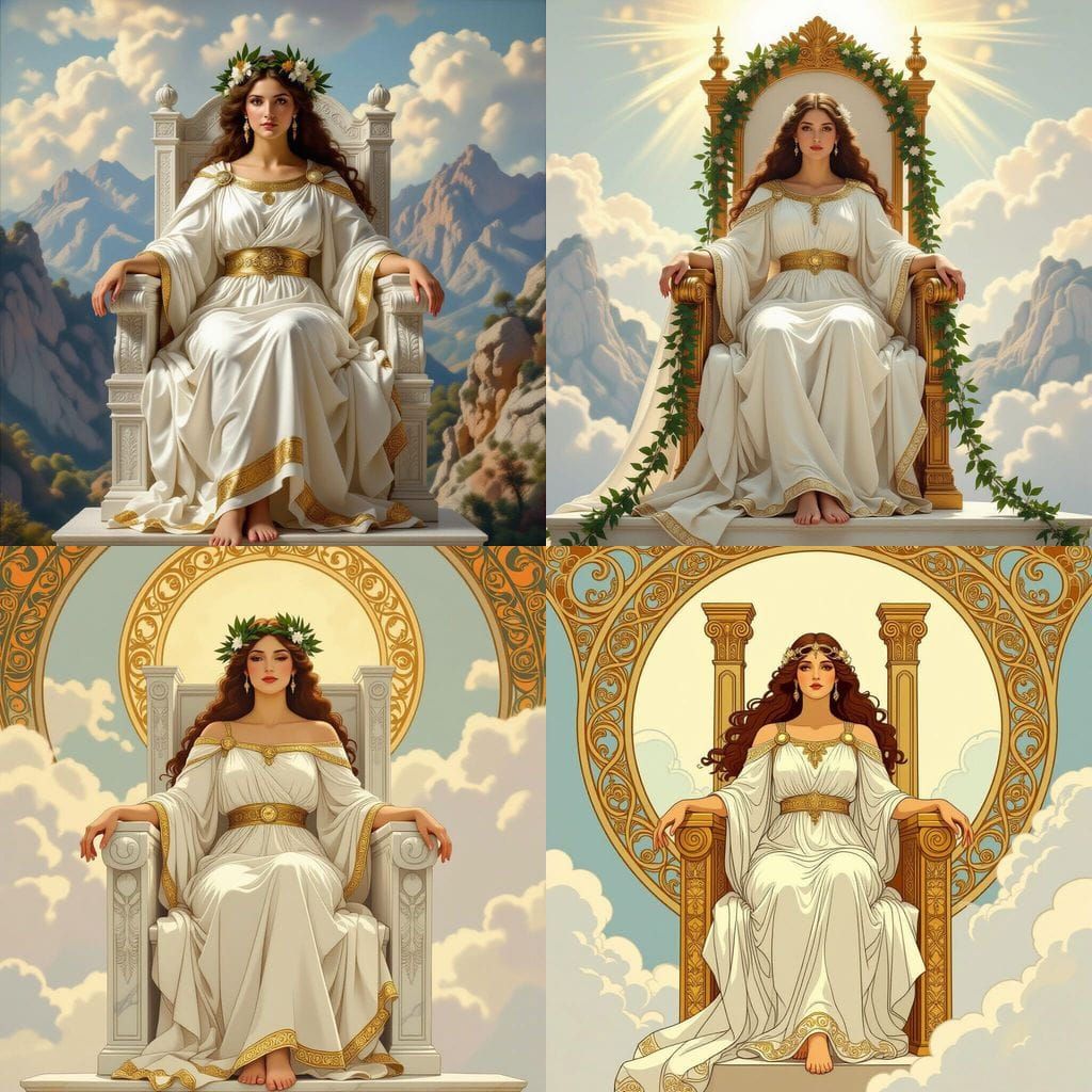 Greek Goddess on Mount Olympus Throne