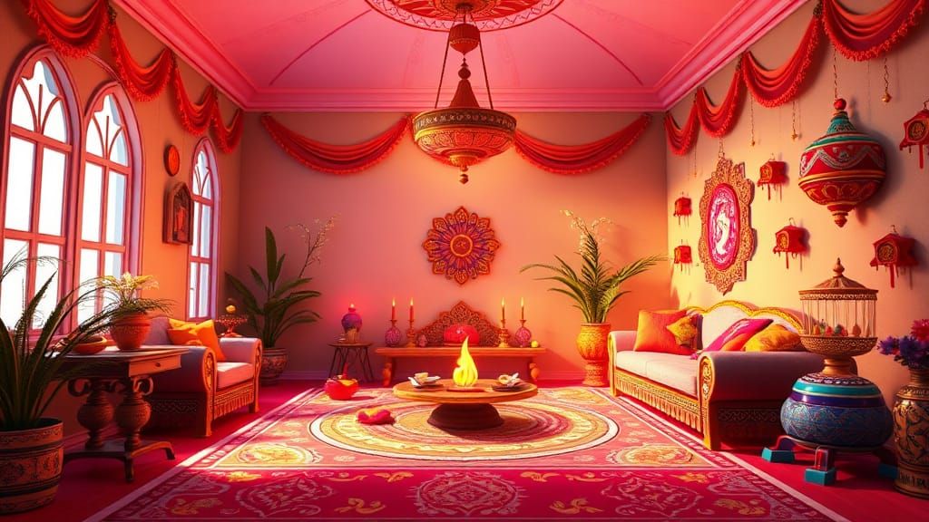 Diwali Room in Disney Pixar Art Style