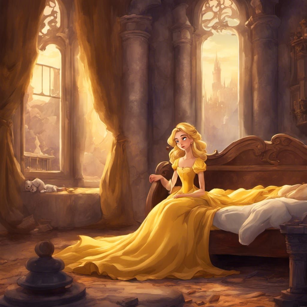 Crying Golden-Haired Princess in Disney Animation Style