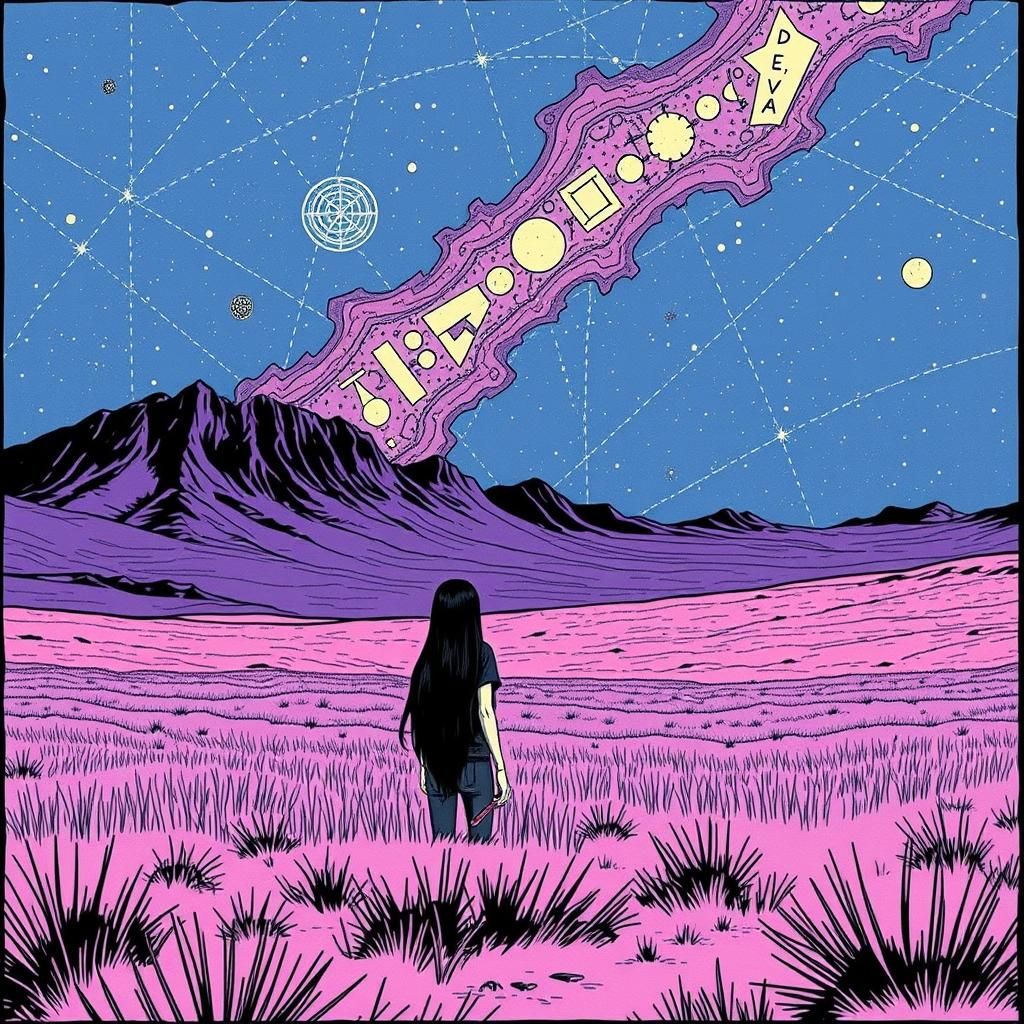 Celestial Galaxy Storm in Minimalist Illustration Style