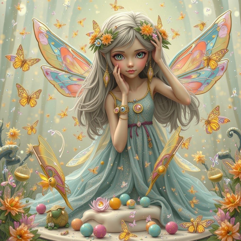 Puzzled Butterfly Counting Dice in Whimsical Art Style