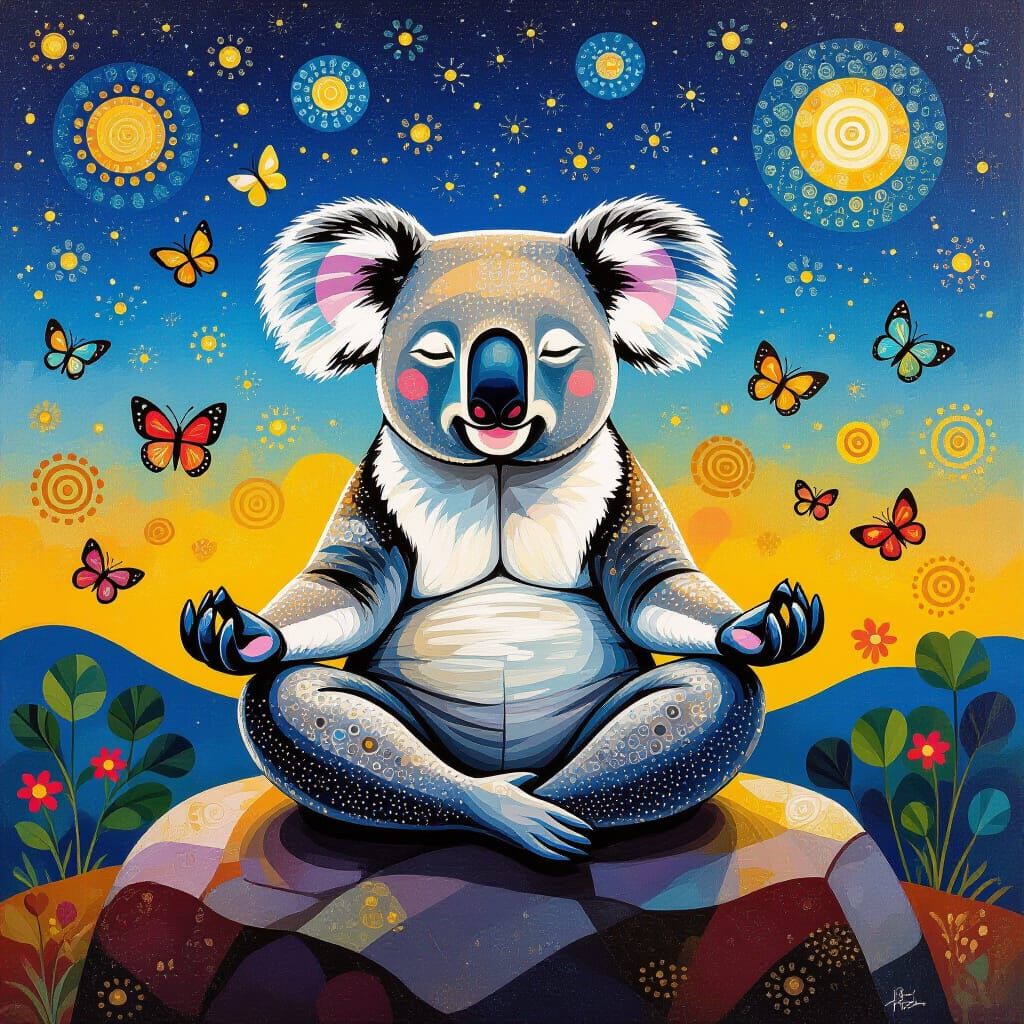 Koala Meditation in Aboriginal Dot Painting Style