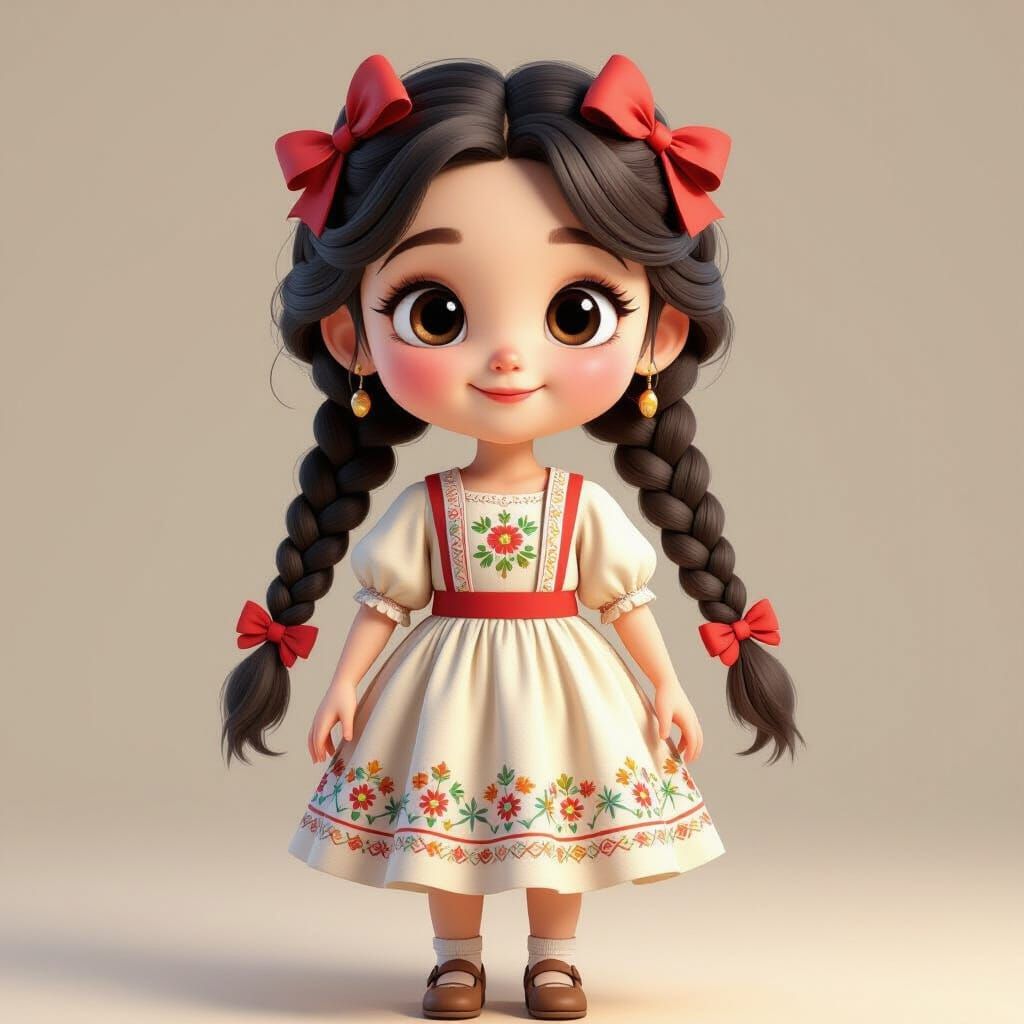 Cute Ukrainian Girl Character in Traditional Dress: 3D Carto...