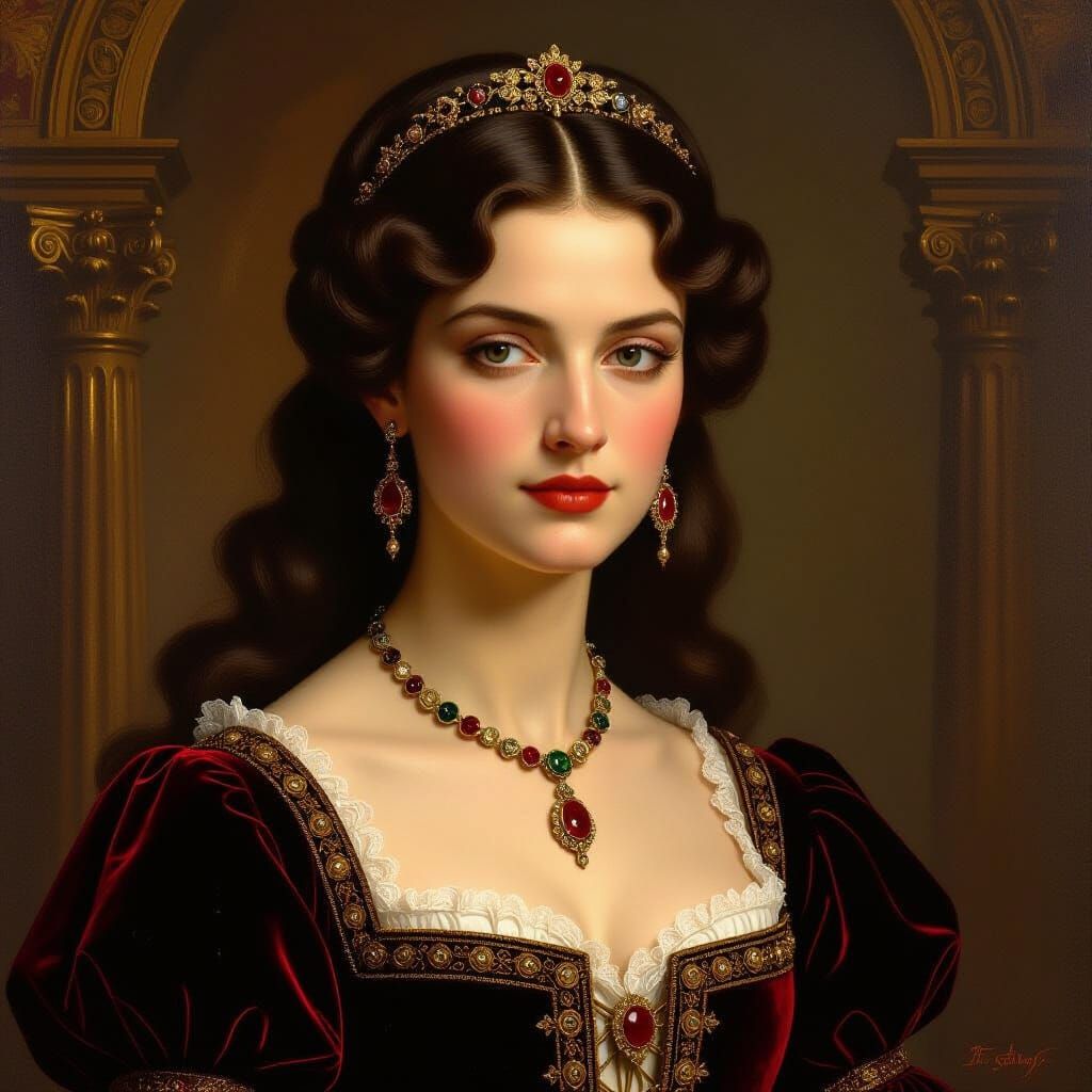 Lucrezia Borgia Renaissance Oil Painting with Chiaroscuro