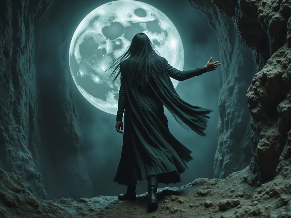 Moonlit Priestess in Dark Oil Paint