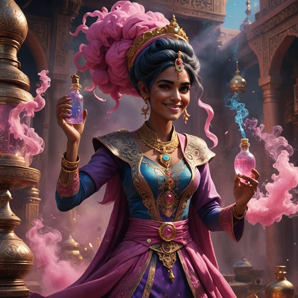 Friendly Genie Emerging From Bottle Ready To Grant Wish