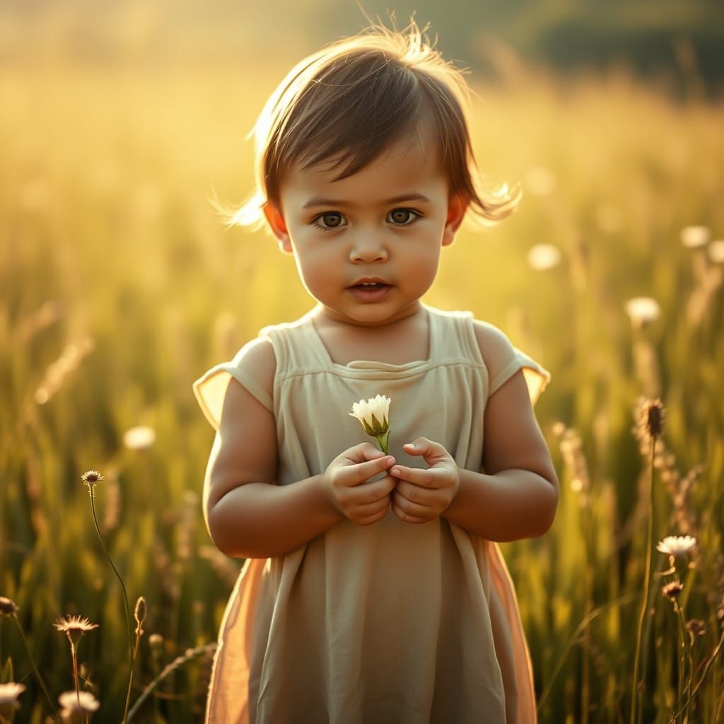 Serene Child in a Sun-Drenched Field