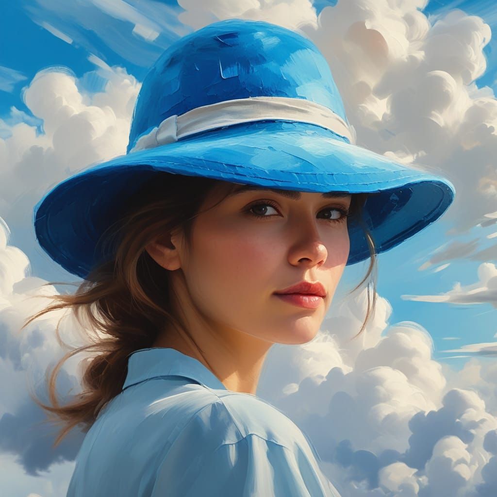 Woman in Blue Hat: Vibrant Oil Painting