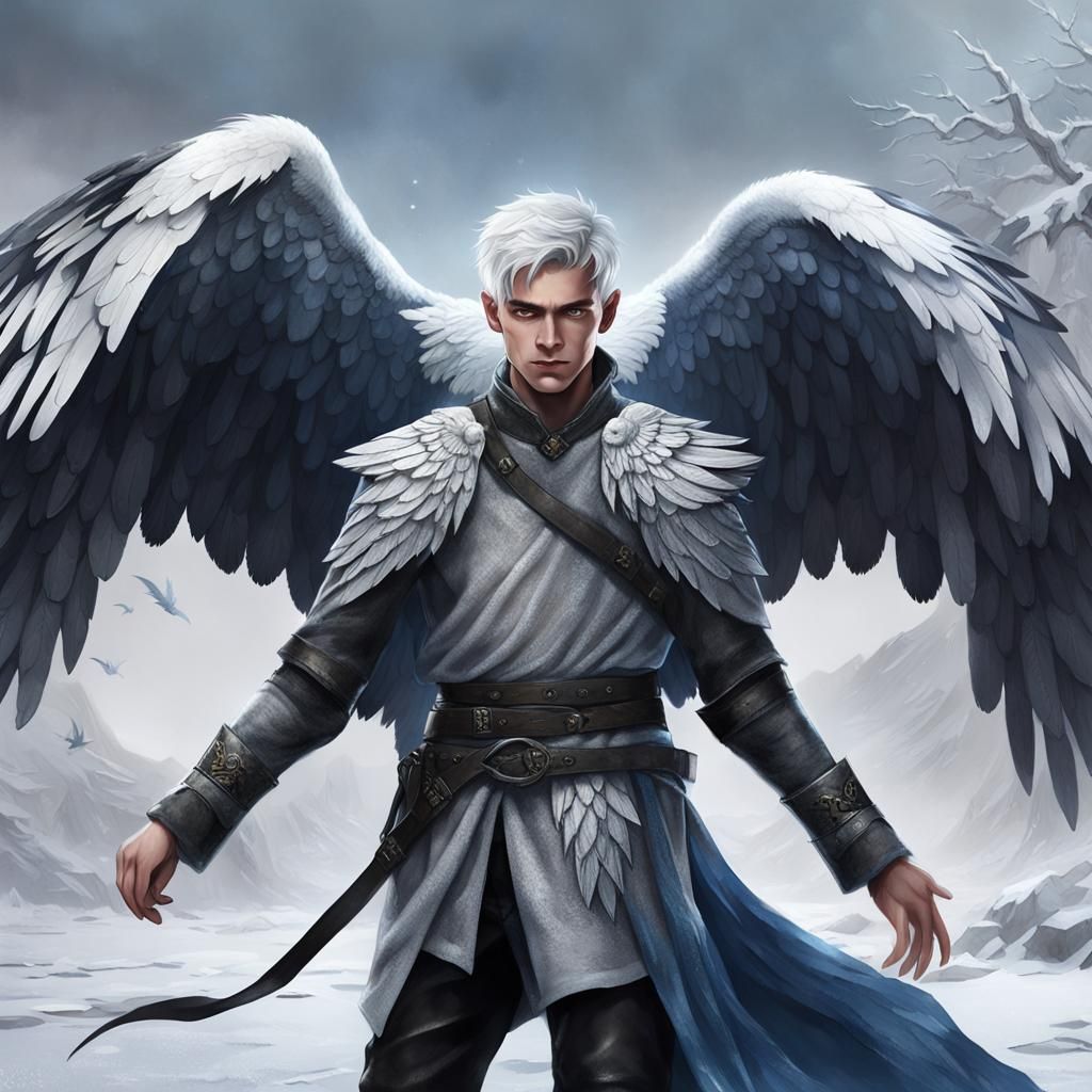 Boy with Silver Wings in Hyperrealistic Style