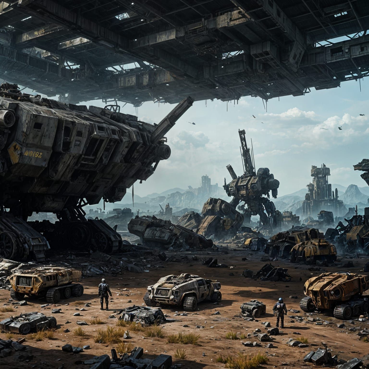 Abandoned Battlefield of Destroyed War Machines