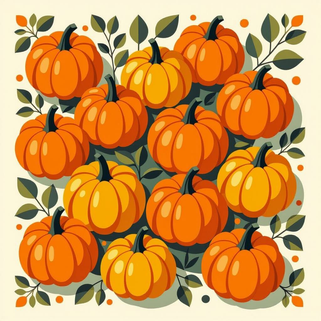 Vibrant Pumpkins in Flat, Geometric Arrangement